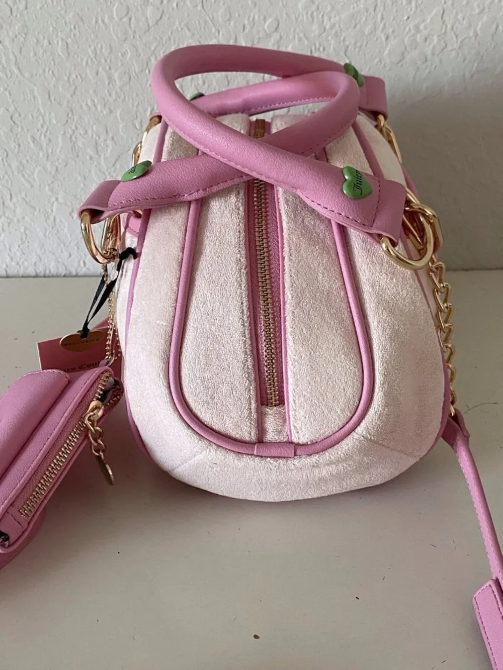 Juicy Couture Retro Strawberry Powder‎ Blush Bowler Satchel Bag W/Pouch NEW